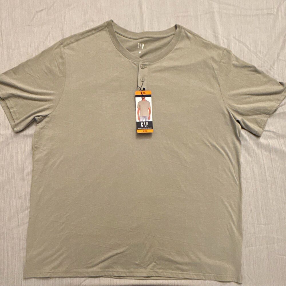 GAP Men's Green Solid Knit Henley Button Short Sleeve T-Shirt Size 2XL NWT
